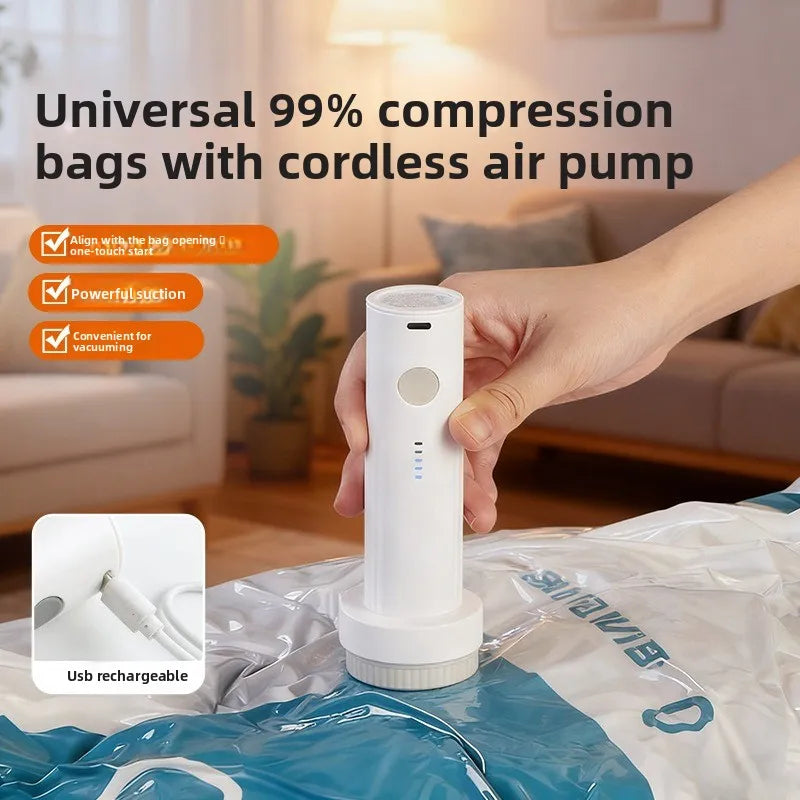 USB C Rechargeable Electric Vacuum Pump Low Noise Portable Lightweight Air Pump for Travel Compression Bag Storage Space Saving