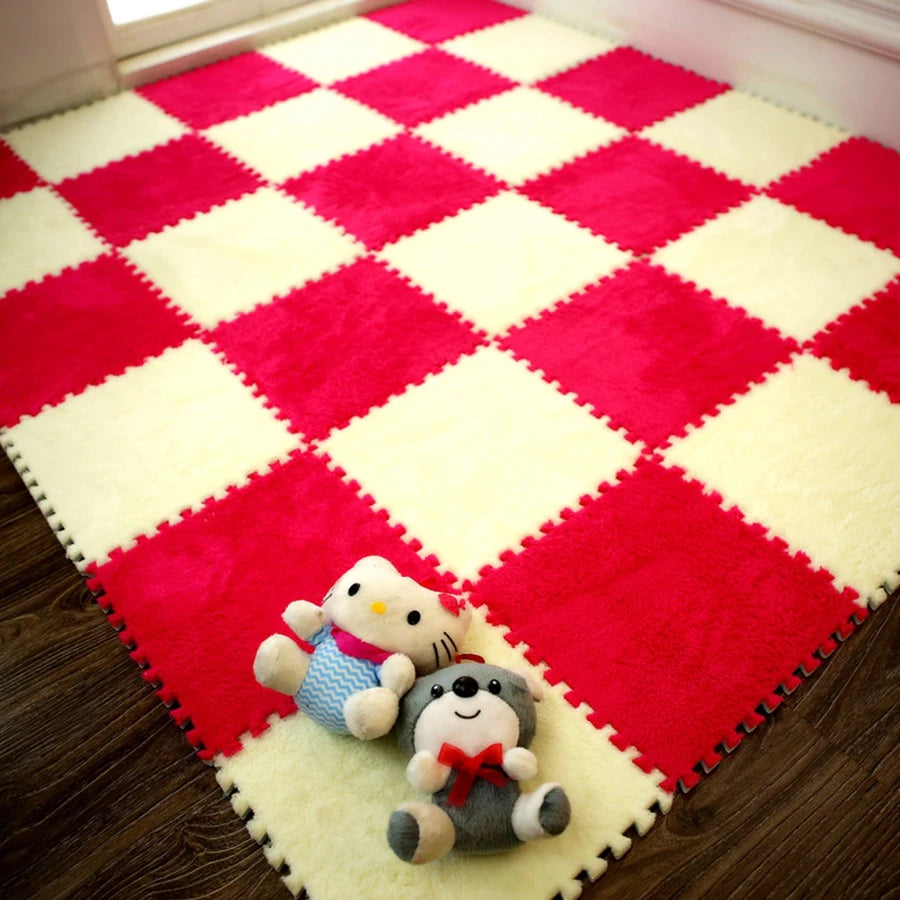 1Pc30X30Cm DIY Jigsaw Shaggy Carpet Living Room Bedroom Soft Floor Area Rug Children Kids Magic Patchwork Plush Mat Baby Playmat